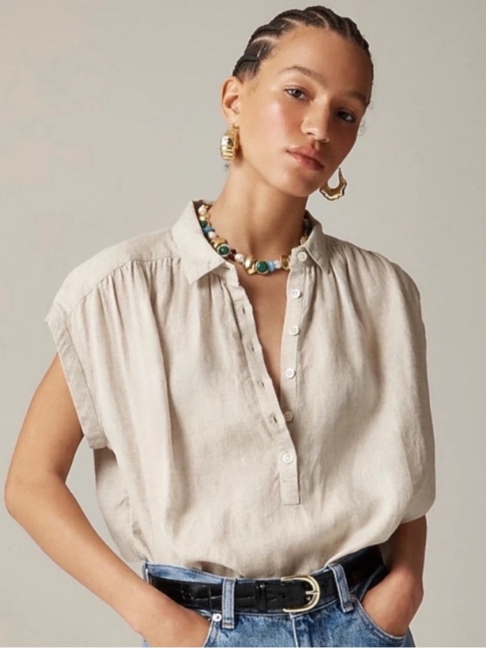 J Crew Top XL New Capitaine Baird McNutt Irish Linen Shirt Tan